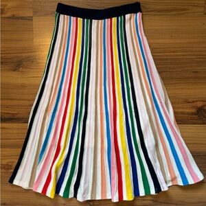 NWT J.Crew Black Label Rainbow Striped Knit Flowy Midi Pull On Flare Skirt XS